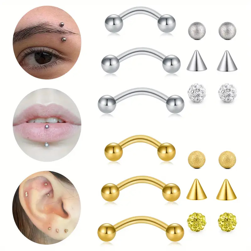 Body Jewelry Replacement Ball - 3pcs 16G Stainless Steel Curved Barbell