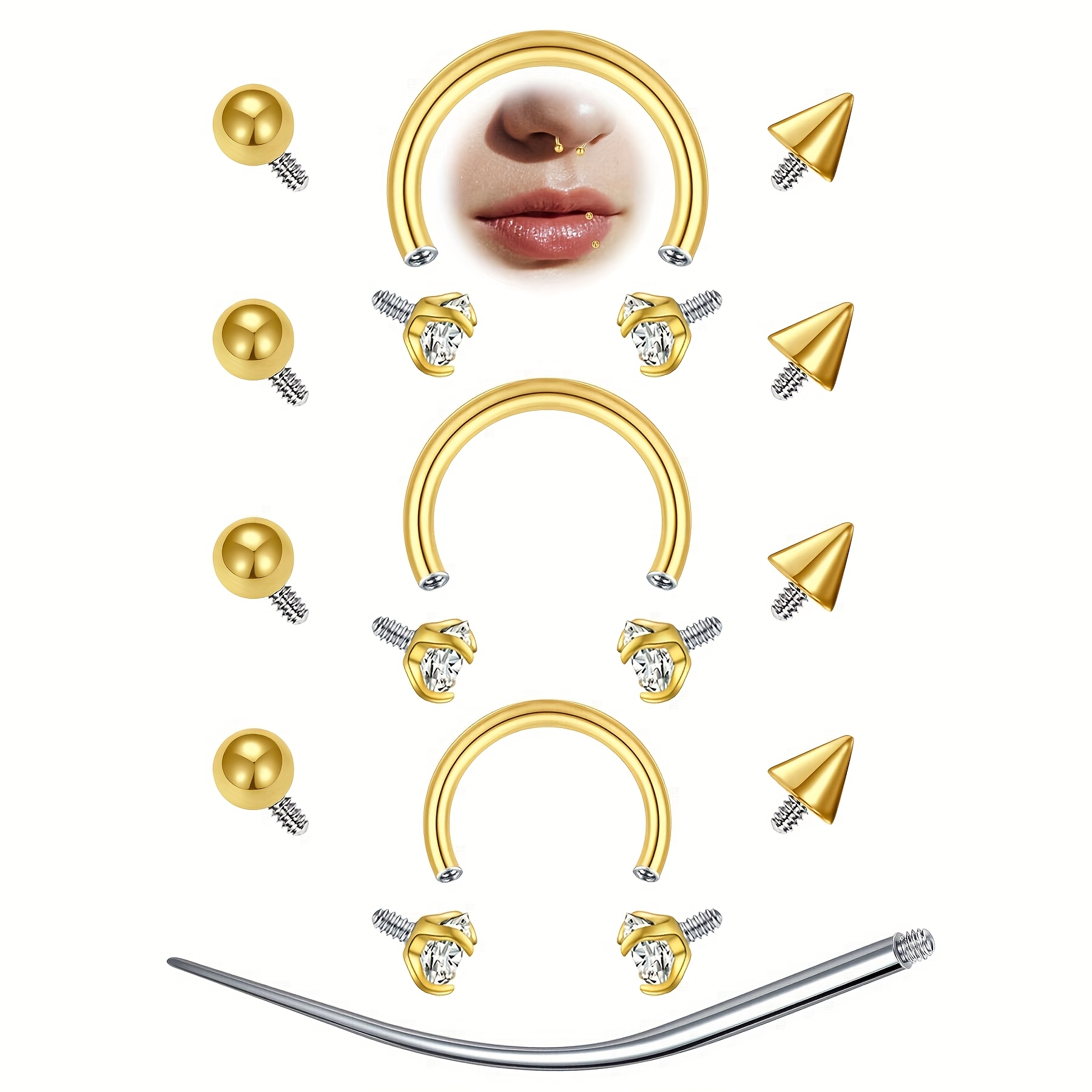 Body Jewelry Replacement Ball - 12pcs 16G Horseshoe Septum Rings Stainless